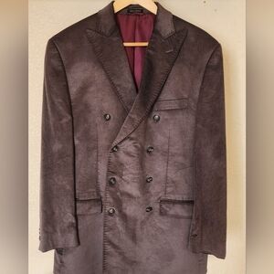 Double-Breasted Blazer / Jacket in Charcoal Grey Velvet & Purple Liner-Sean Jean